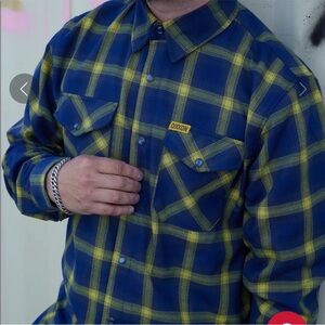 Dixxon Flannel Aim High Blue Yellow Plaid Snap Up Pearl Mens Medium M